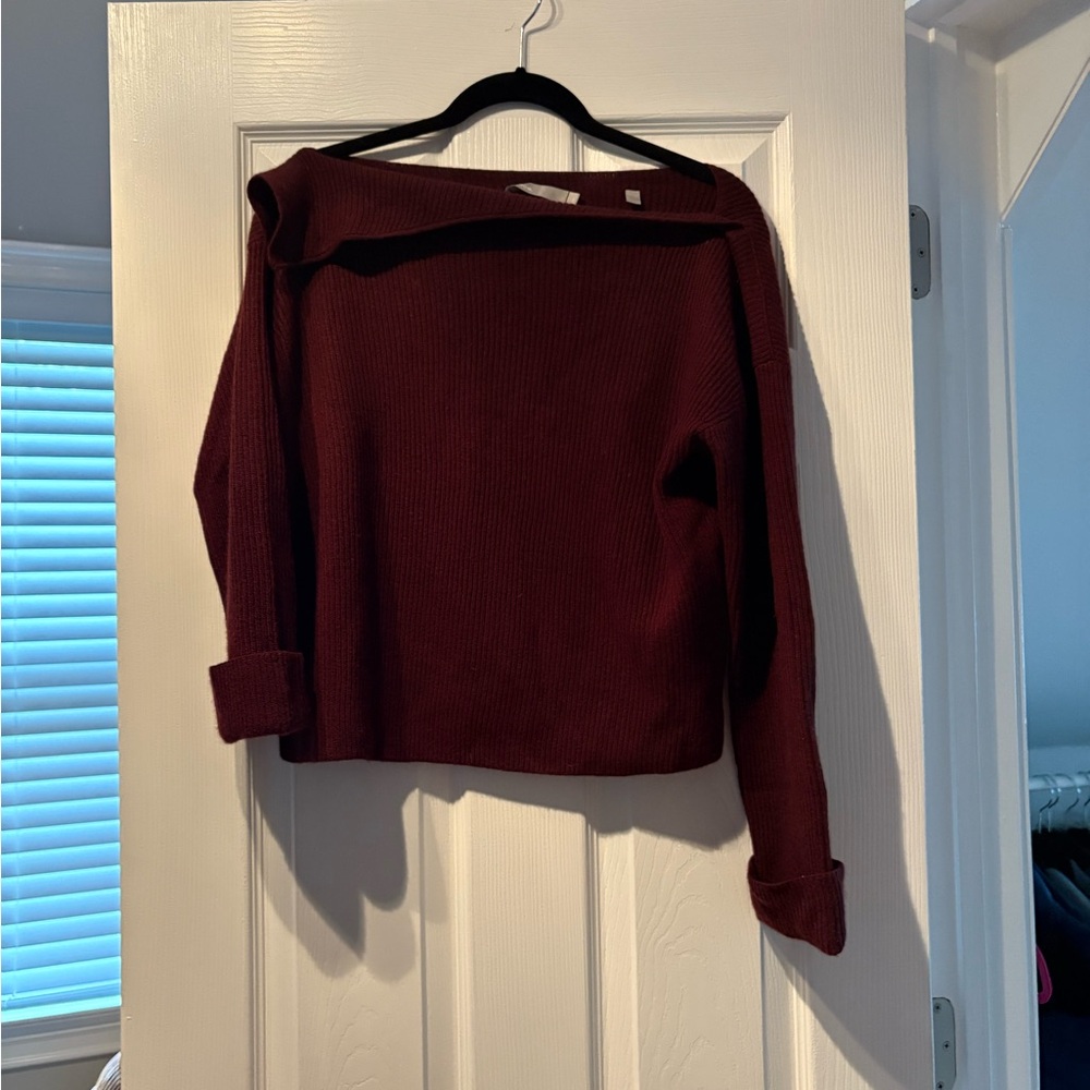 Vince Off-Shoulder Sweater in Deep Burgundy